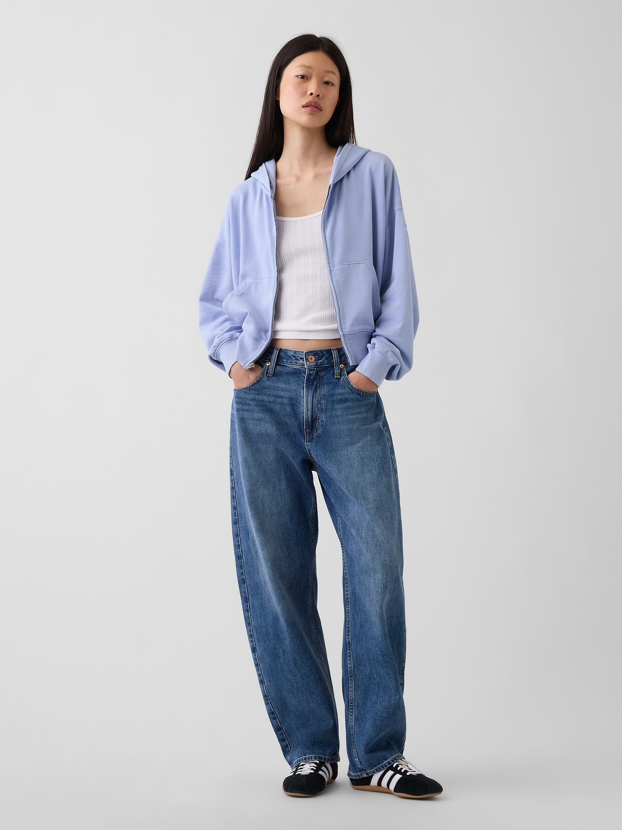 VintageSoft Terry Oversized Wedge Zip Hoodie - Light blue