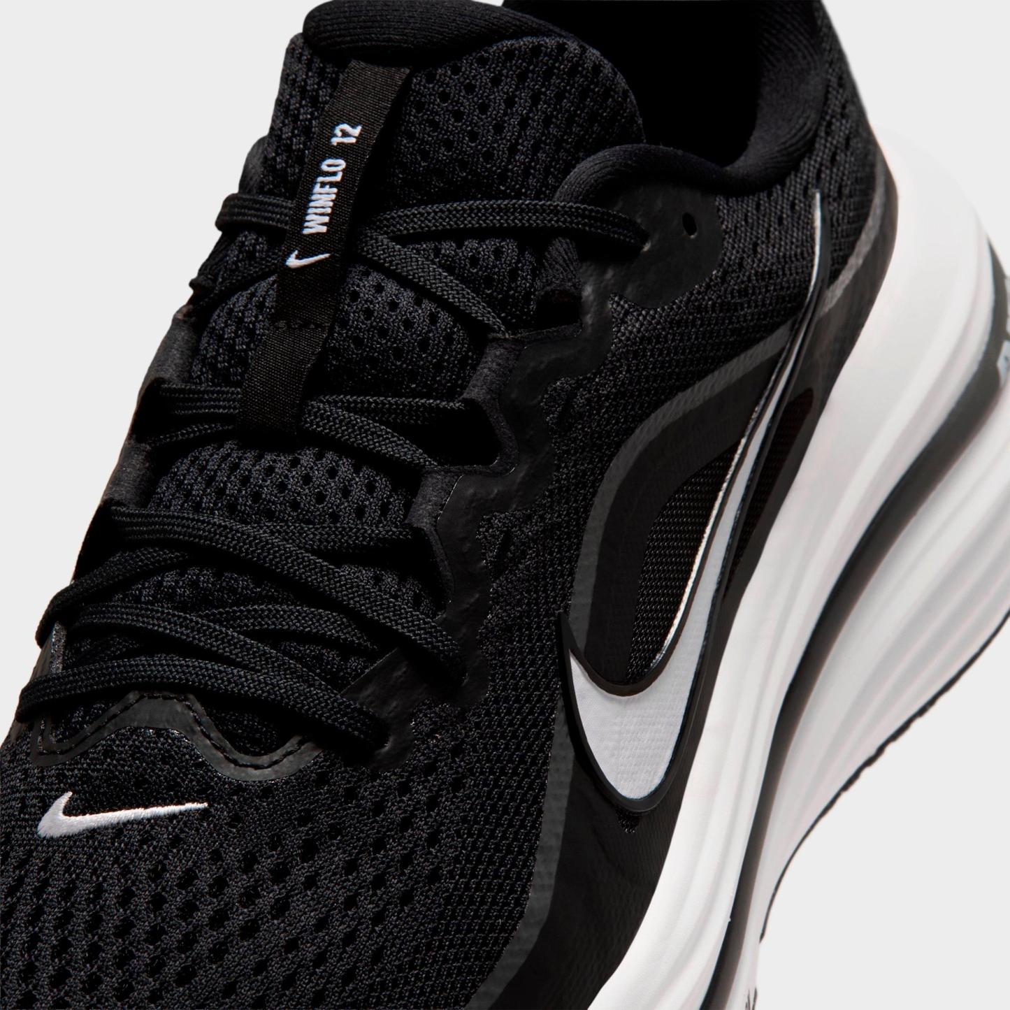 Men's Nithtke Air Winflo 12 Road Running Shoes - Black/Dark Smoke Grey/White - Detail shot