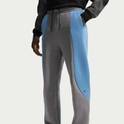 Nike Tech Men's Colour-Block Open-Hem Fleece Trousers - Pencil Point/Work Blue/Black/Black