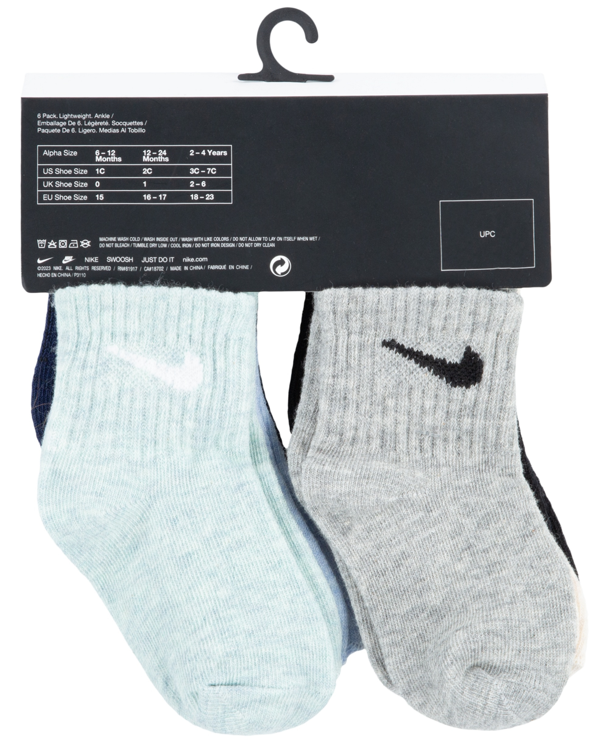 Nike Baby and Toddler Boys' and Baby Girls' Swoosh Ankle Socks, 6-Pack - Blue/White
