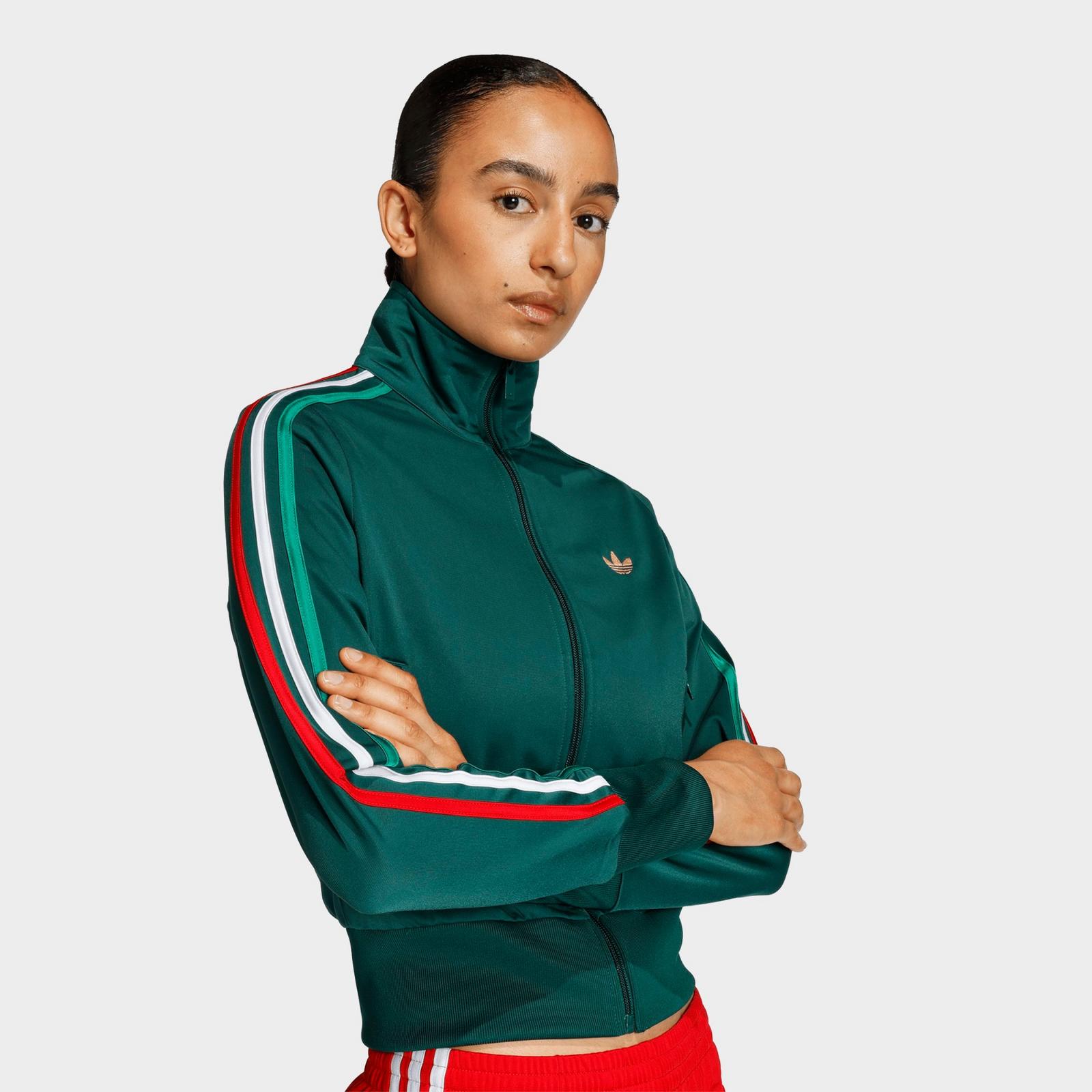 Women's adidas Originals Firebird Classic Track Top Jacket - Team Dark Green/Bold Green/White/Better Scarlet - view 5