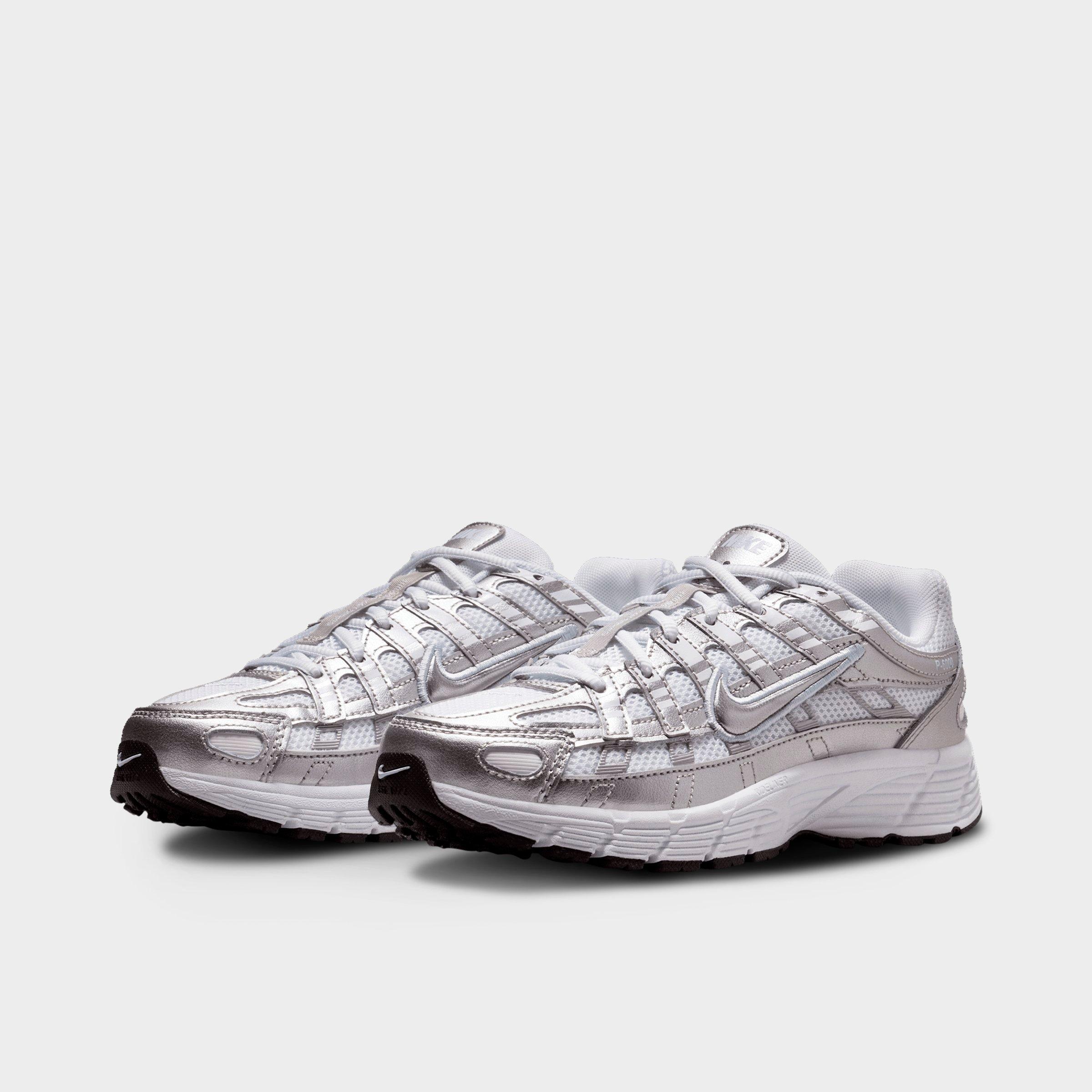 Big Kids' Nithtke P-6000 Casual Shoes - White/Blue Tint/Black/Metallic Silver - Both shoes facing left