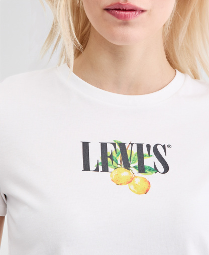 Levi's Women's Perfect Graphic Logo Cotton T-Shirt - P2_disco Lemons Bright White