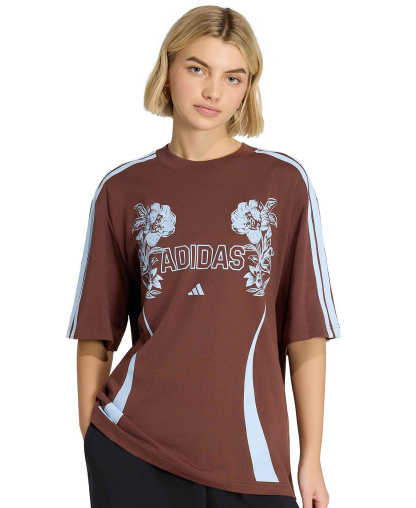 adidas Women's Farm Gfx Tee 2 Retro Graphic-Print 3-Stripes Crewneck T-Shirt - AUBURN/CLE