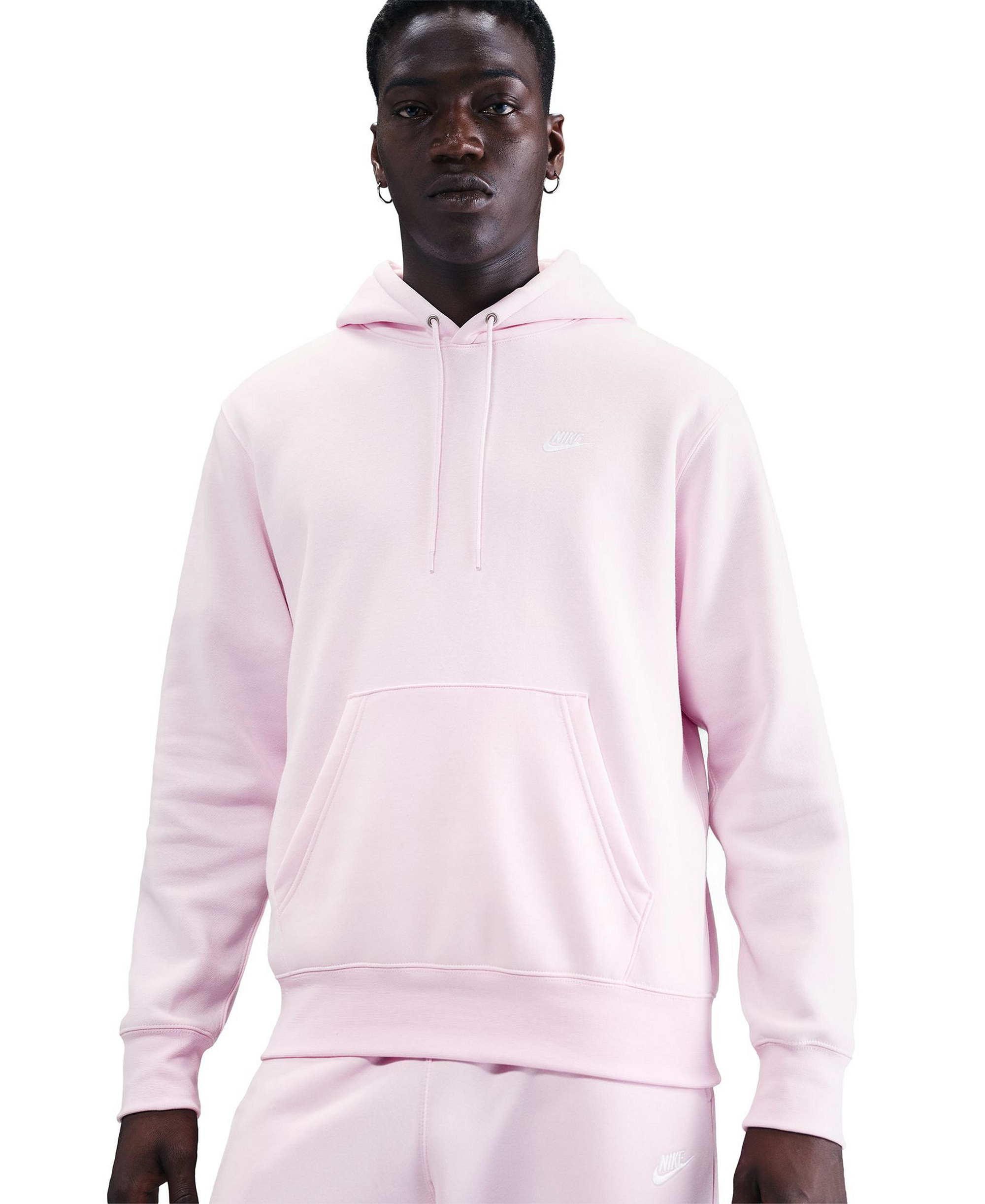 Nike Men's Club Pullover Fleece Hoodie Logo - Pink Foam/White