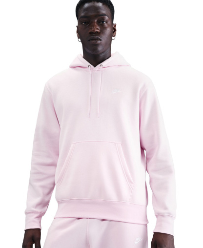 Nike Men's Club Pullover Fleece Hoodie Logo - Pink Foam/White