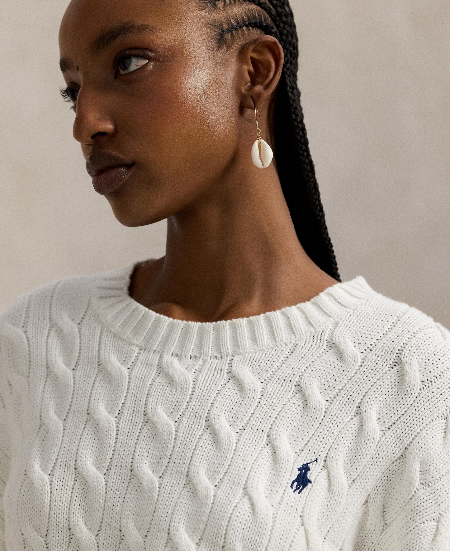 Polo Ralph Lauren Women's Cable-Knit Cotton Crewneck Sweater - White