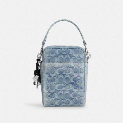 Tristan Crossbody Bag 14 In Loved Signature Denim With Charms - Silver/Light Indigo - view 6