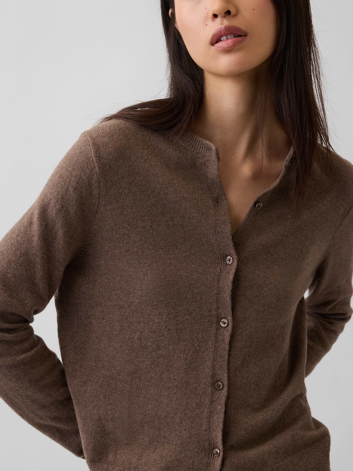 CashSoft Crop Cardigan - Cool brown heather