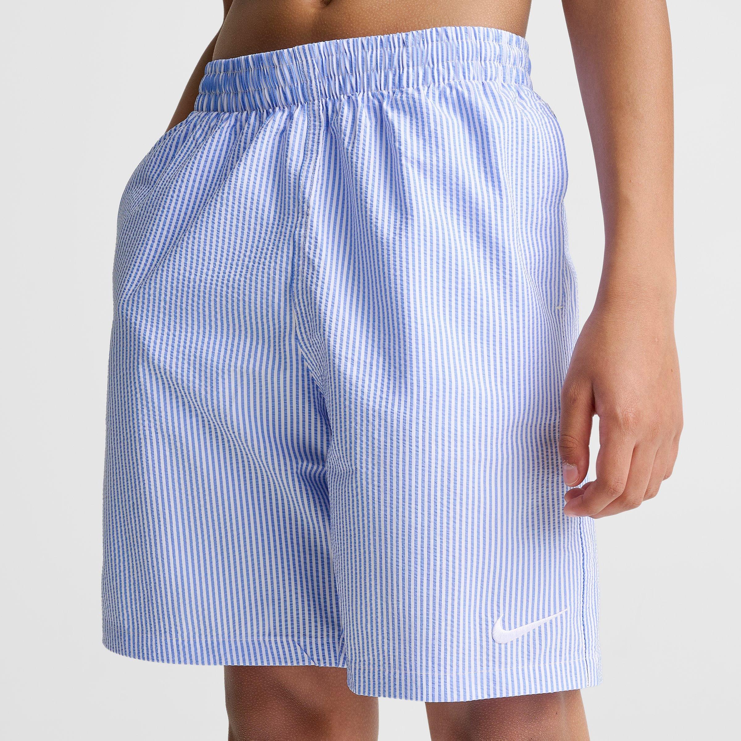 Big Kids' Nithtke Seersucker Ripple Brief-Lined 7" Volley Swim Shorts - Blue Crystal