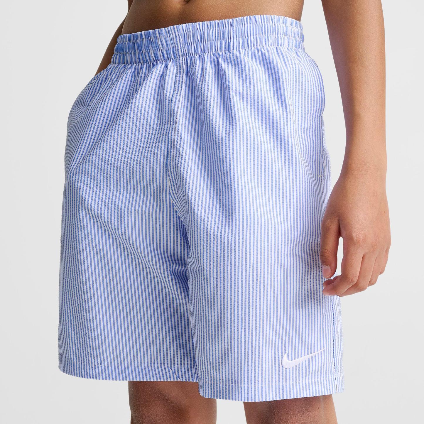 Big Kids' Nithtke Seersucker Ripple Brief-Lined 7" Volley Swim Shorts - Blue Crystal