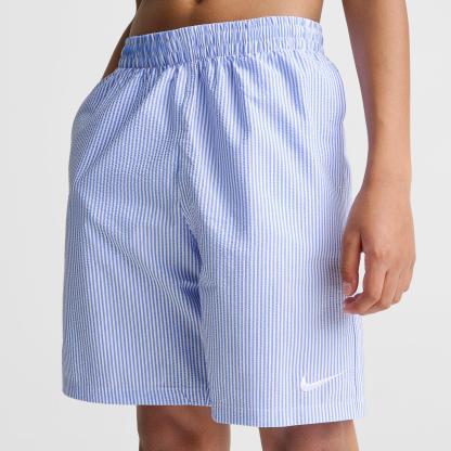 Big Kids' Nithtke Seersucker Ripple Brief-Lined 7" Volley Swim Shorts - Blue Crystal