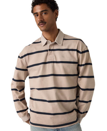 Levi's Men's Union Rugby Long-Sleeve Polo Shirt - Navy/Beige