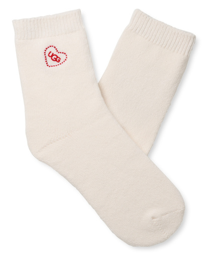 UGG Women's Rib Knit Slouchy Quarter Embroidered Heart Socks - W Rib Knit Slouchy Quart