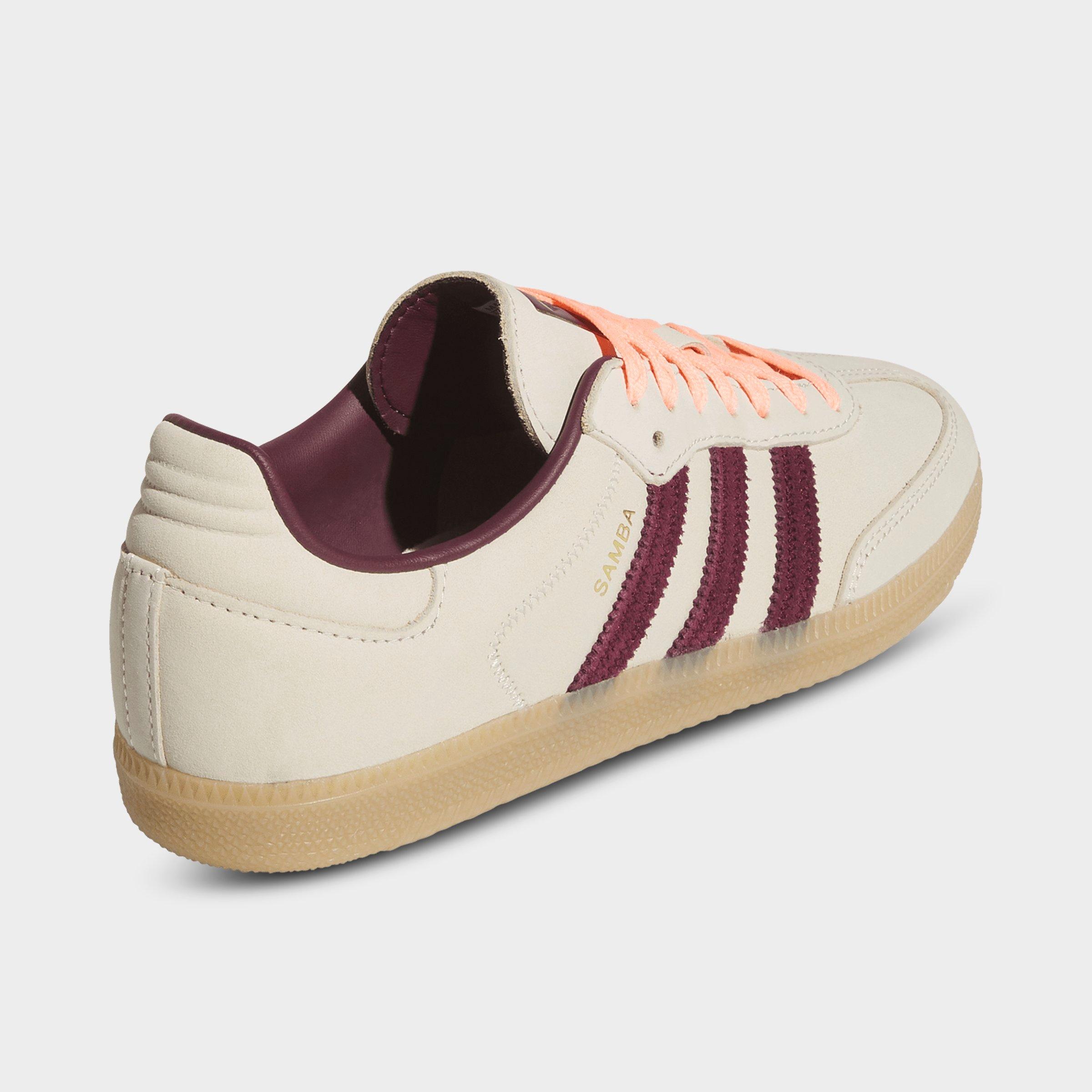 Women's adidas Originals Samba OG Casual Shoes - Part 3 - Wonder White/Maroon/Frozen Turbo - Back view