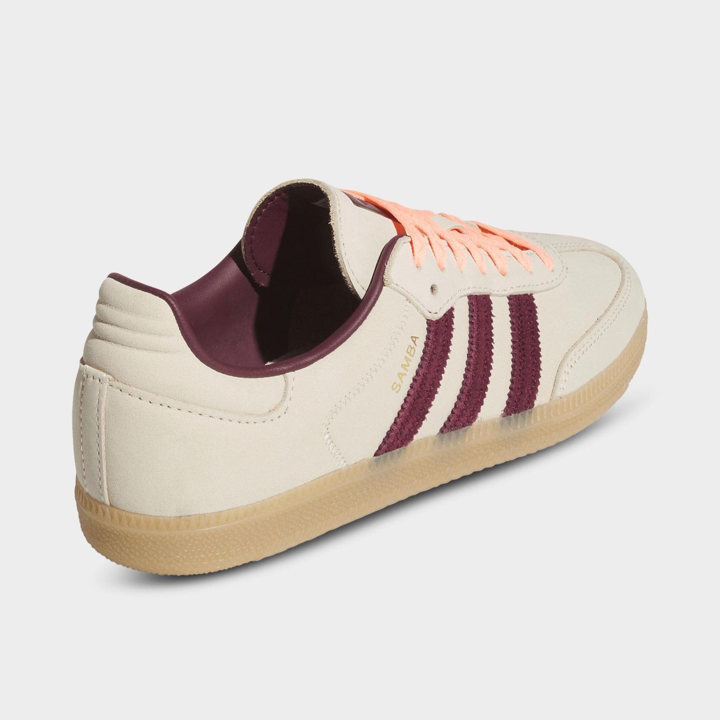 Women's adidas Originals Samba OG Casual Shoes - Part 3 - Wonder White/Maroon/Frozen Turbo - Back view