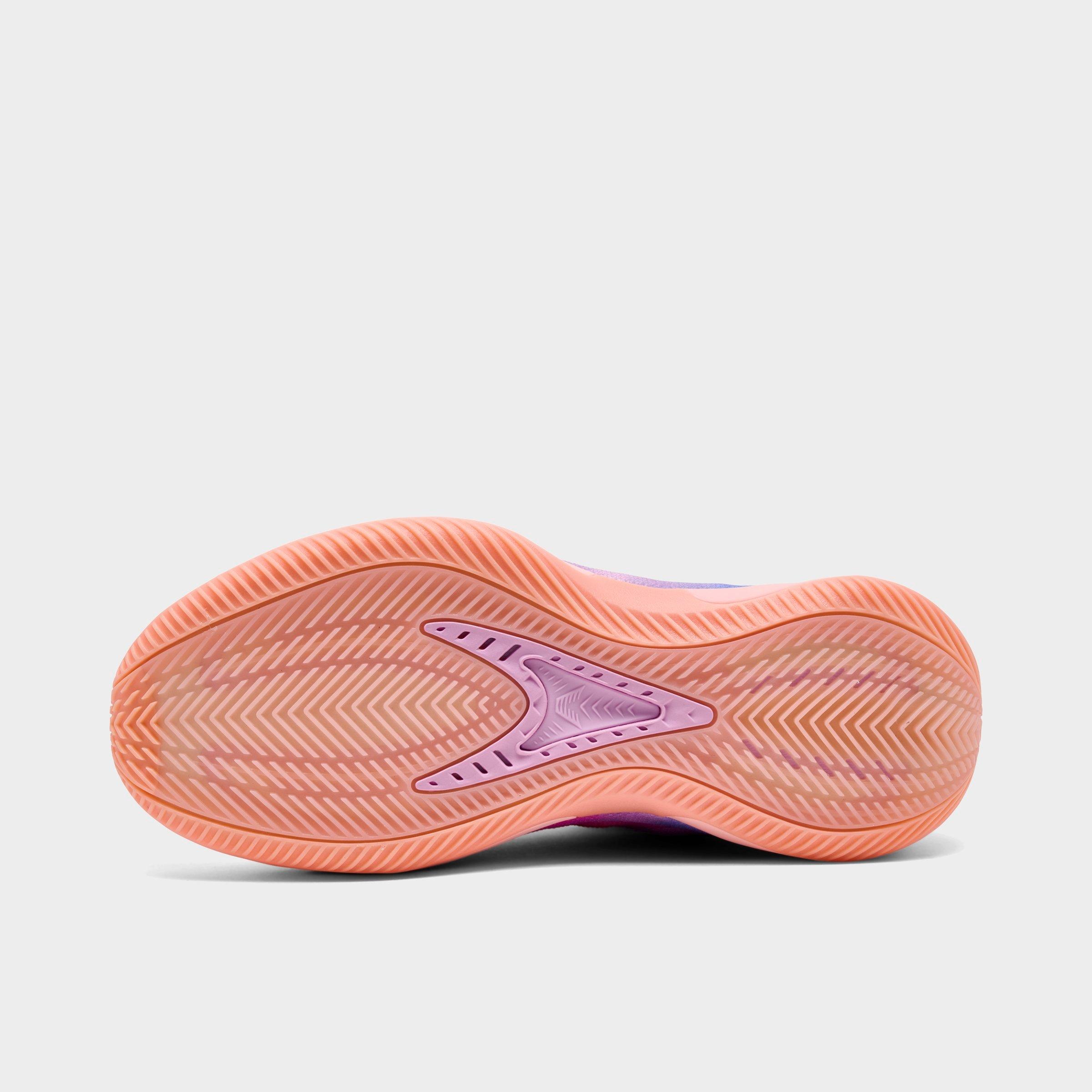 Big Kids' adidas Anthony Edwards 2 Low Basketball Shoes - Haze Coral/Bliss Lilac/Zero Metallic - Bottom view