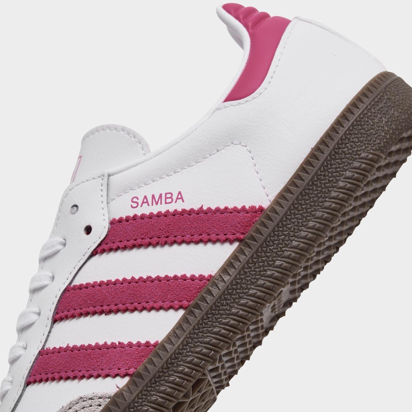 Big Kids' adidas Originals Samba OG Casual Shoes - Part 2 - Footwear White/Real Magenta/Gum - Detail shot