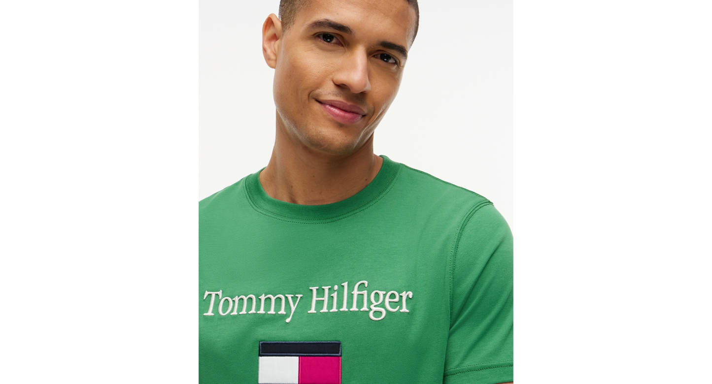 Tommy Hilfiger Men's Logo Embroidered Flag T-Shirt - Alaskan Green