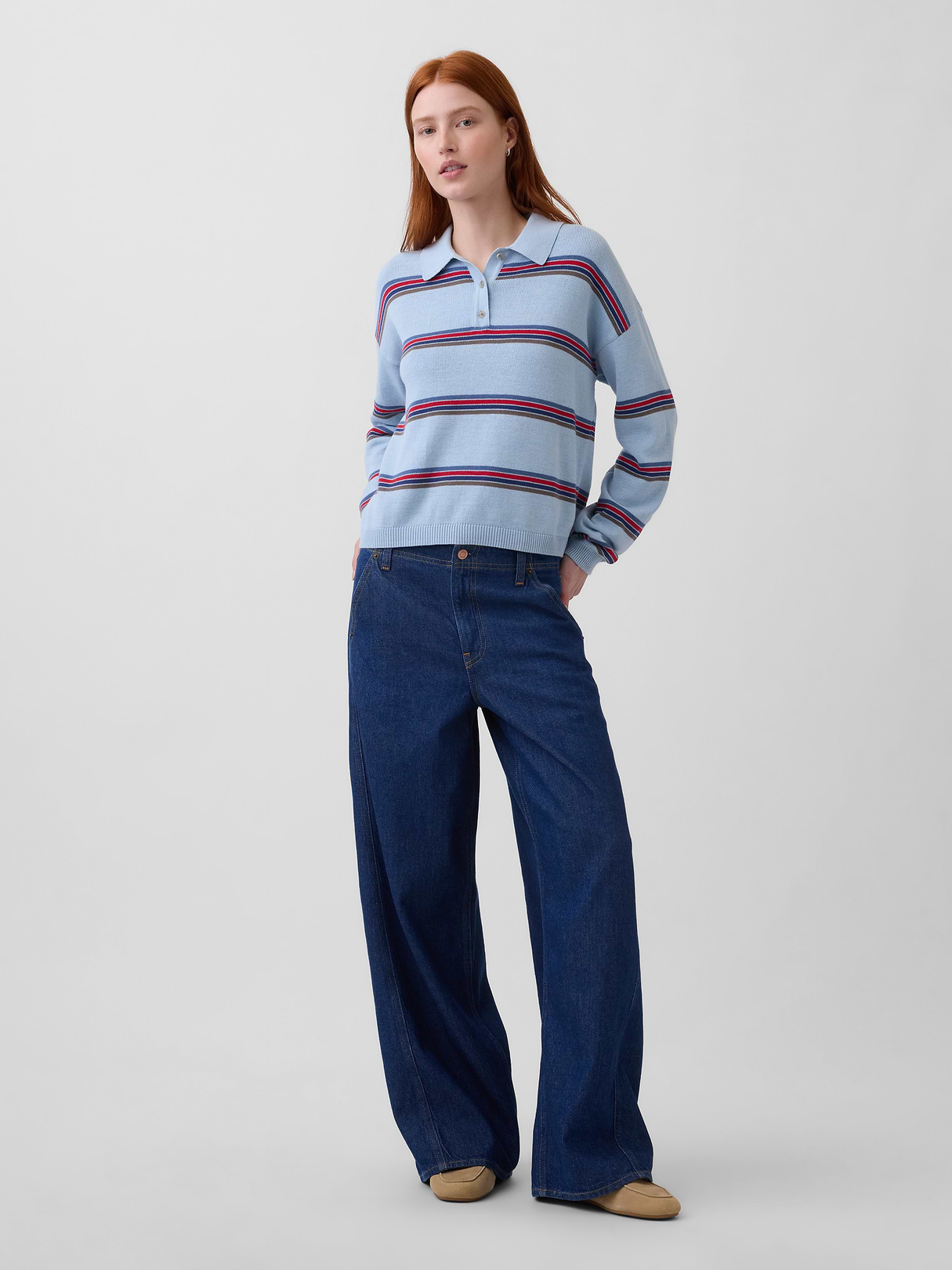 100% Cotton Relaxed Polo Sweater - Sail blue