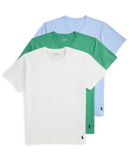 Polo Ralph Lauren Men's 3-Pack Classic Cotton Crew Undershirts - White/Raft Green/Office Blue