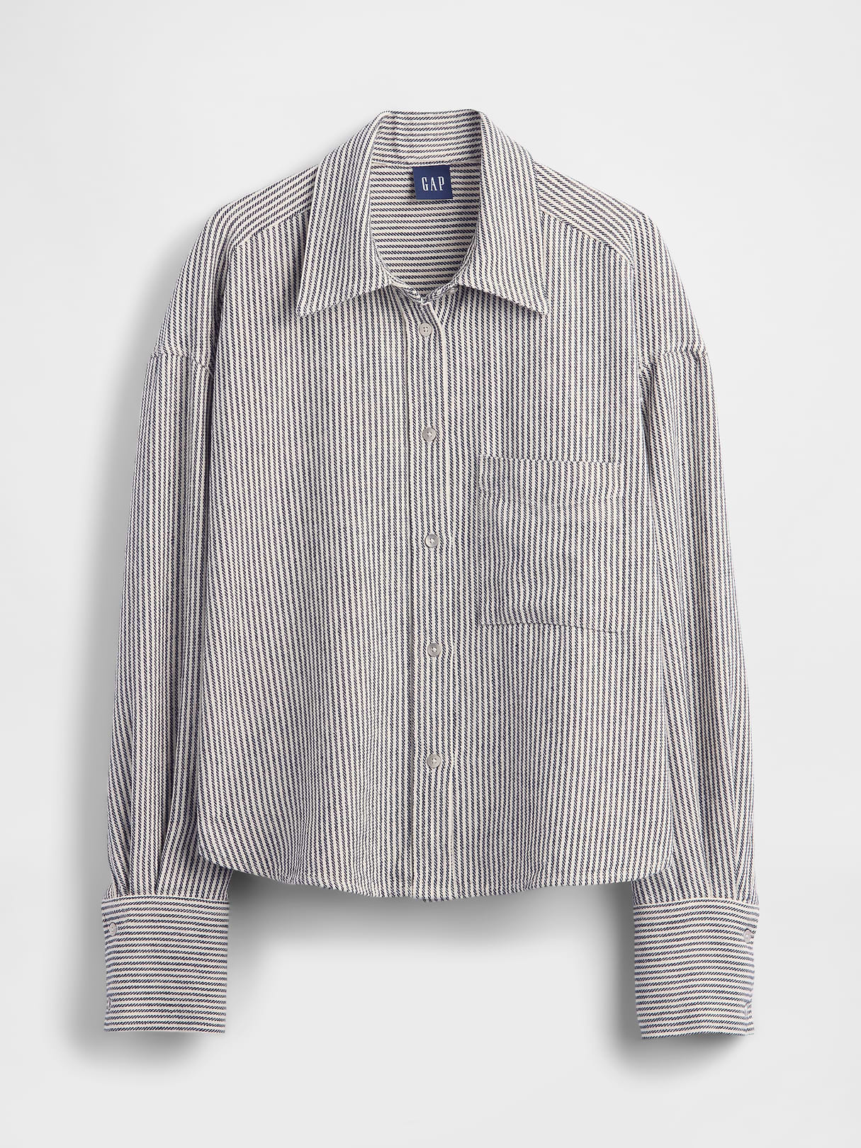 Linen-Cotton Oversized Shirt - Blue stripe