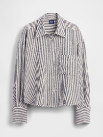 Linen-Cotton Oversized Shirt - Blue stripe