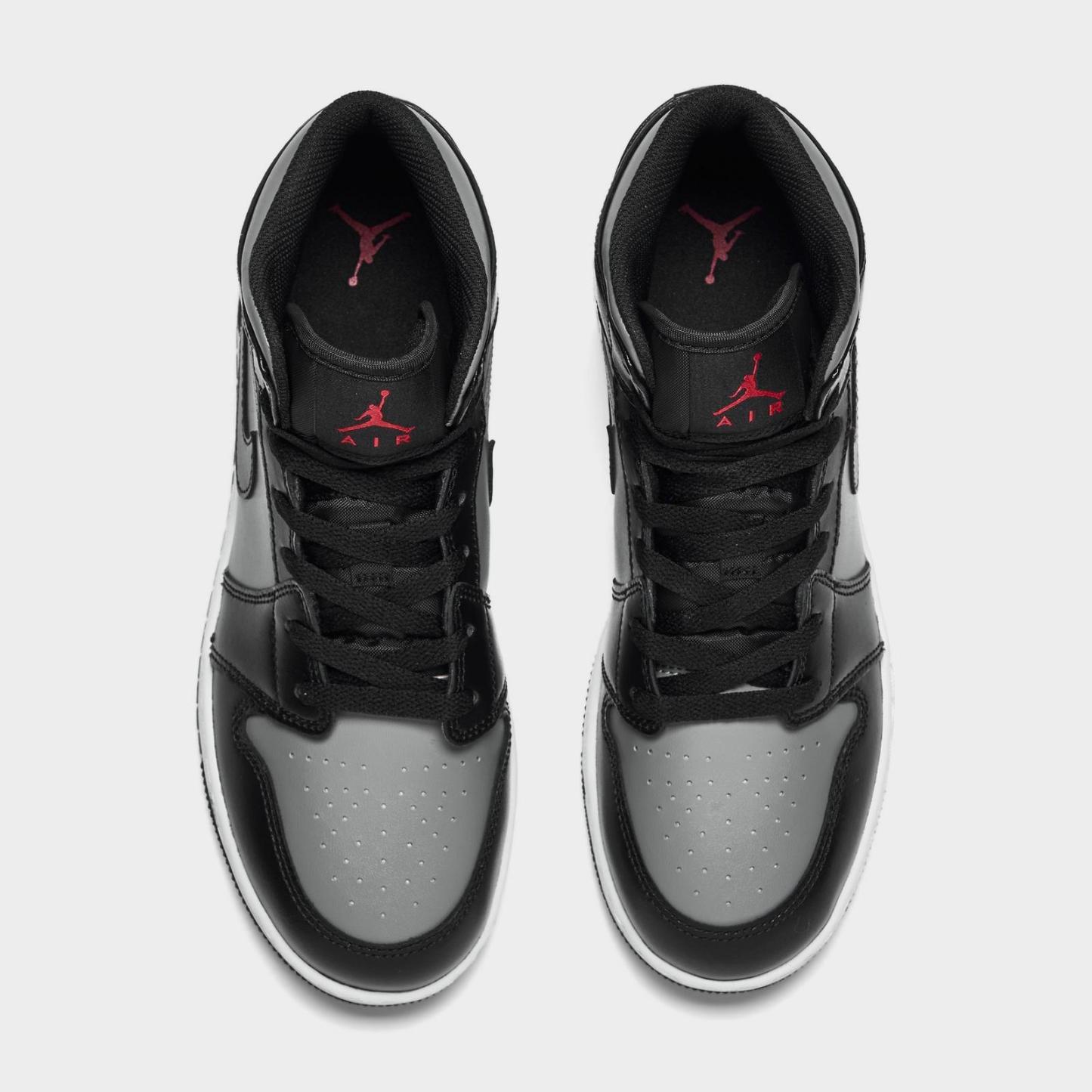 Big Kids' Air Jordan Retro 1 Mid Casual Shoes - Black/Gym Red/Particle Grey/White - view 5