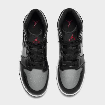 Big Kids' Air Jordan Retro 1 Mid Casual Shoes - Black/Gym Red/Particle Grey/White - view 5