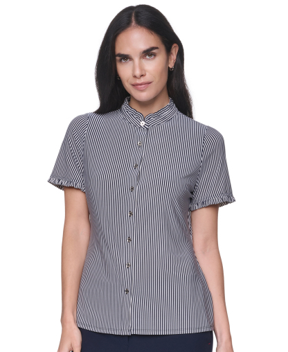 Tommy Hilfiger Women's Short-Sleeve Striped Ruffle Blouse - Midnight/Ivory