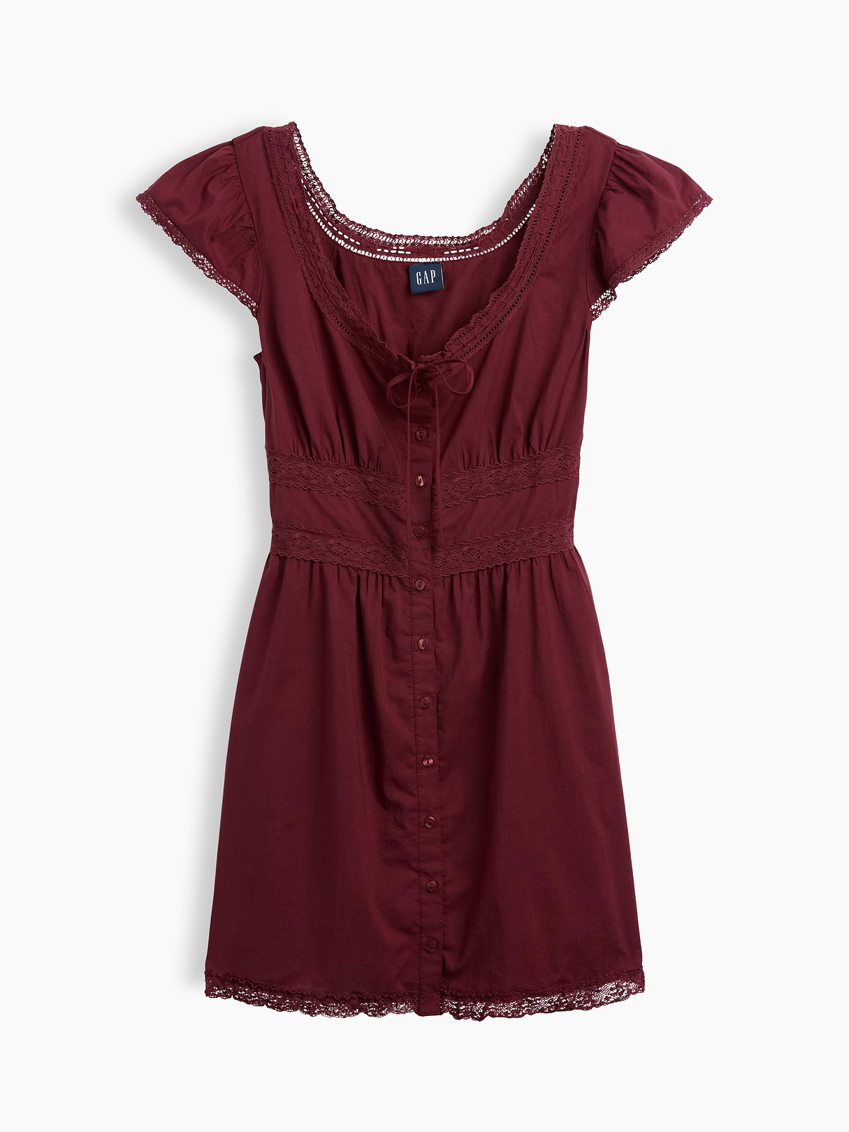 Scoop Neck Lace-Trim Mini Dress - Andorra red brown