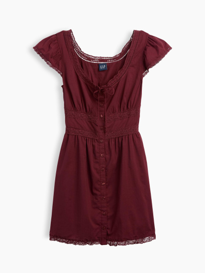 Scoop Neck Lace-Trim Mini Dress - Andorra red brown