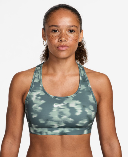 Nike Women's Swoosh Medium Support Padded Printed Sports Bra - Mineral Slate/White