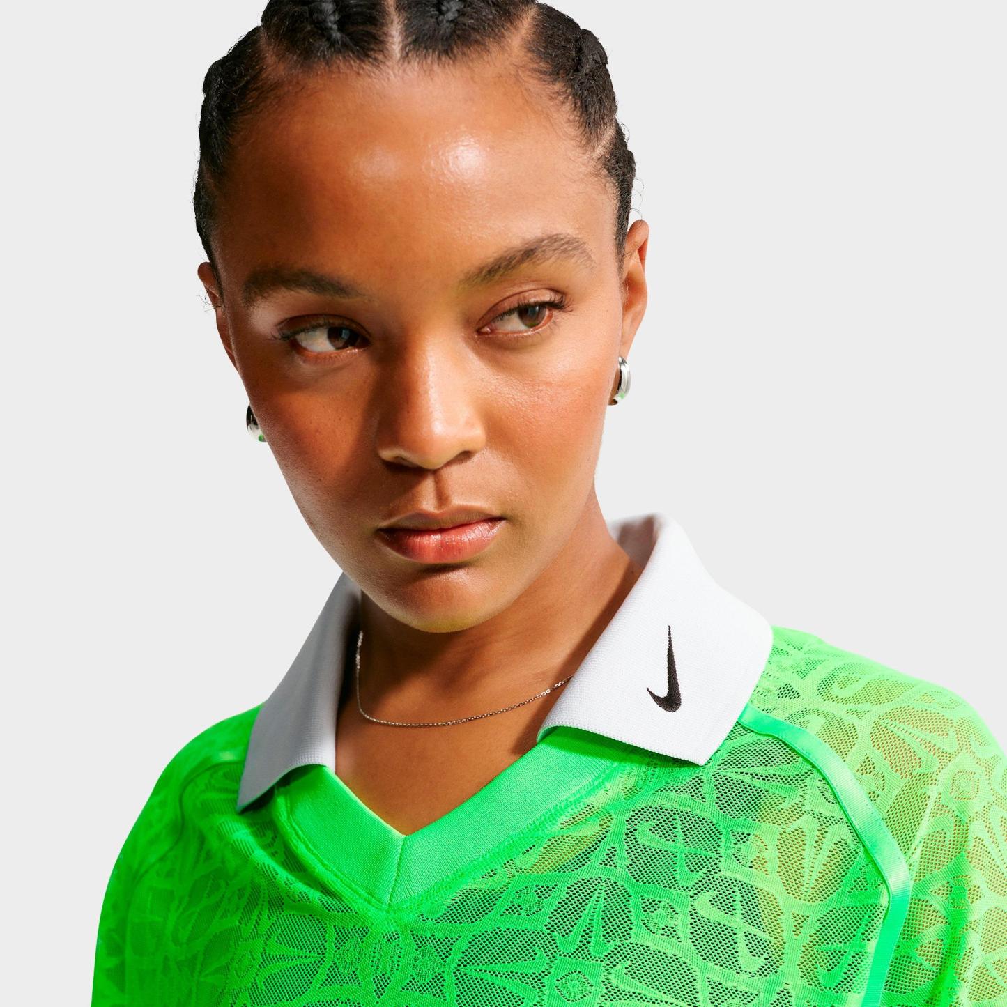Women's Nithtke Sportswear Loose Lace Polo Jersey Top - Green Strike/Pure Platinum/Black/Black