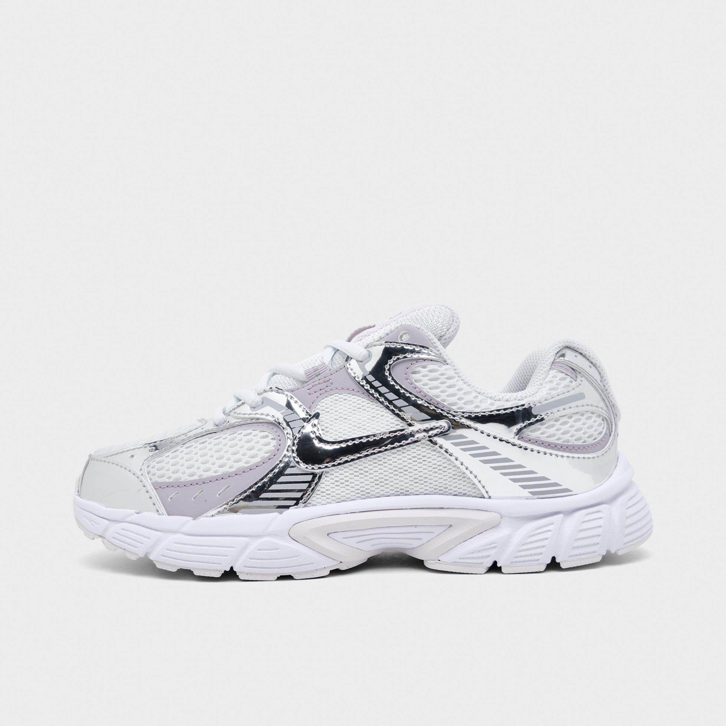 Big Kids' Nithtke V5 RNR Casual Shoes - Off White/Metallic Silver/Vast Grey - Left shoe facing left. Outside of the shoe.