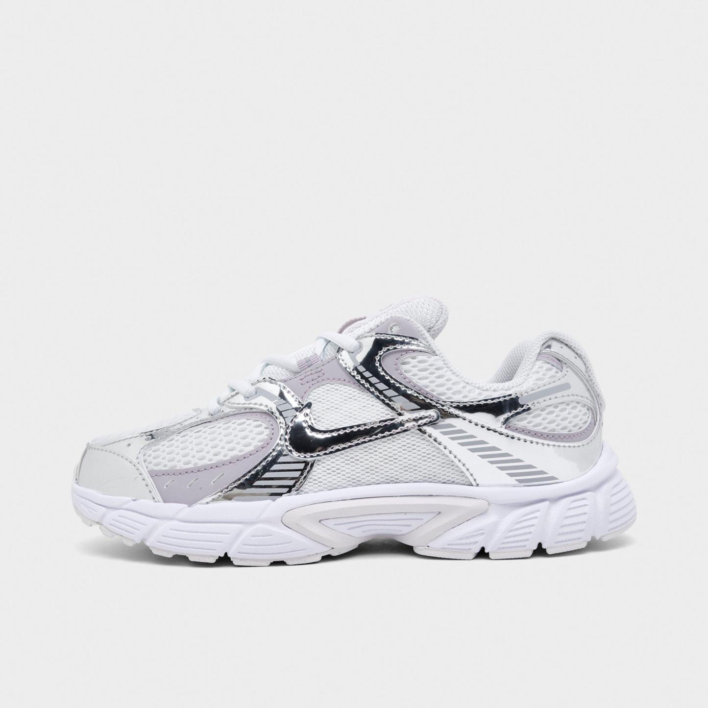 Big Kids' Nithtke V5 RNR Casual Shoes - Off White/Metallic Silver/Vast Grey - Left shoe facing left. Outside of the shoe.