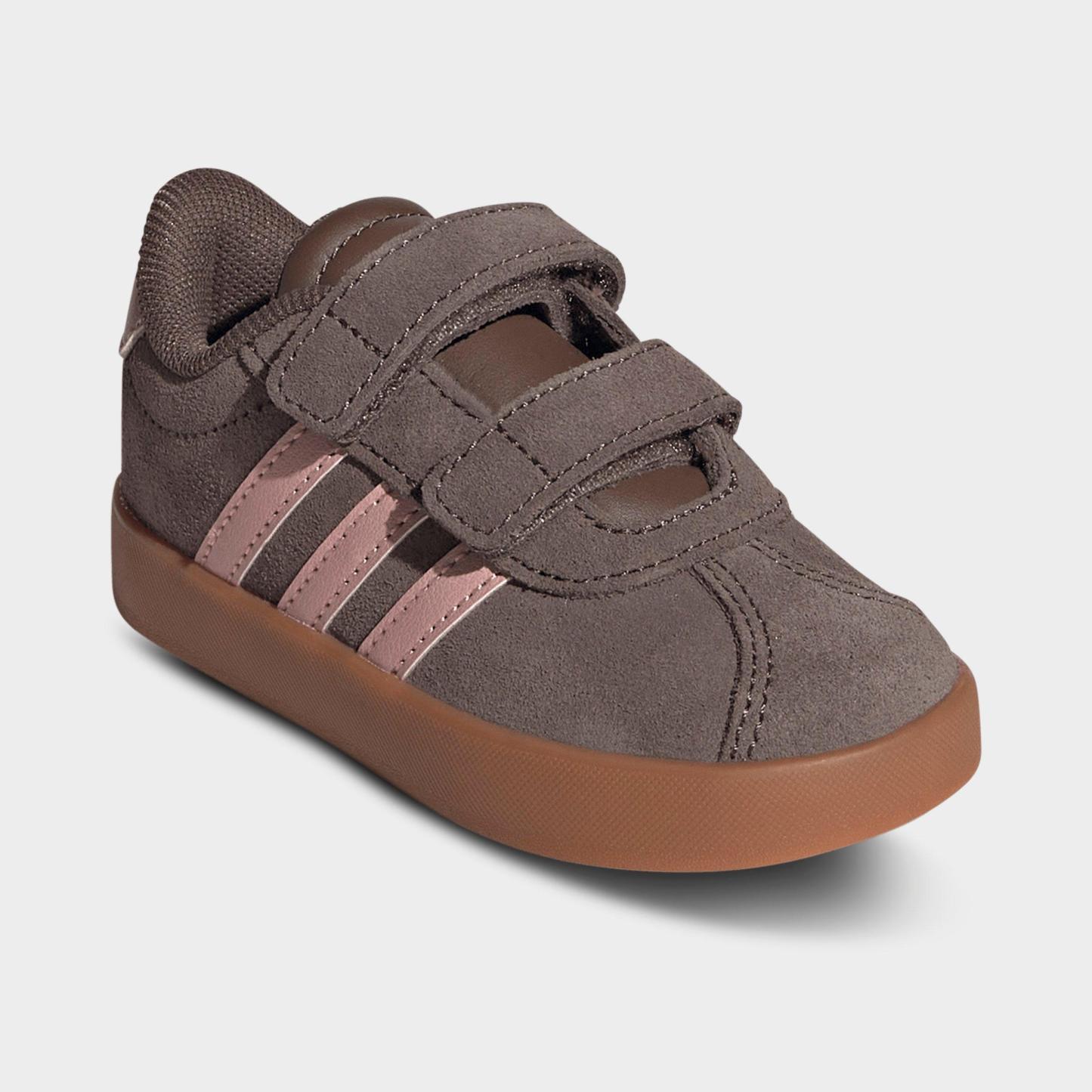 Kids' Toddler adidas VL Court 3.0 Hook-And-Loop Casual Shoes - Earth Strata/Semi Frozen Turbo/Amber Gum - Both shoes facing left