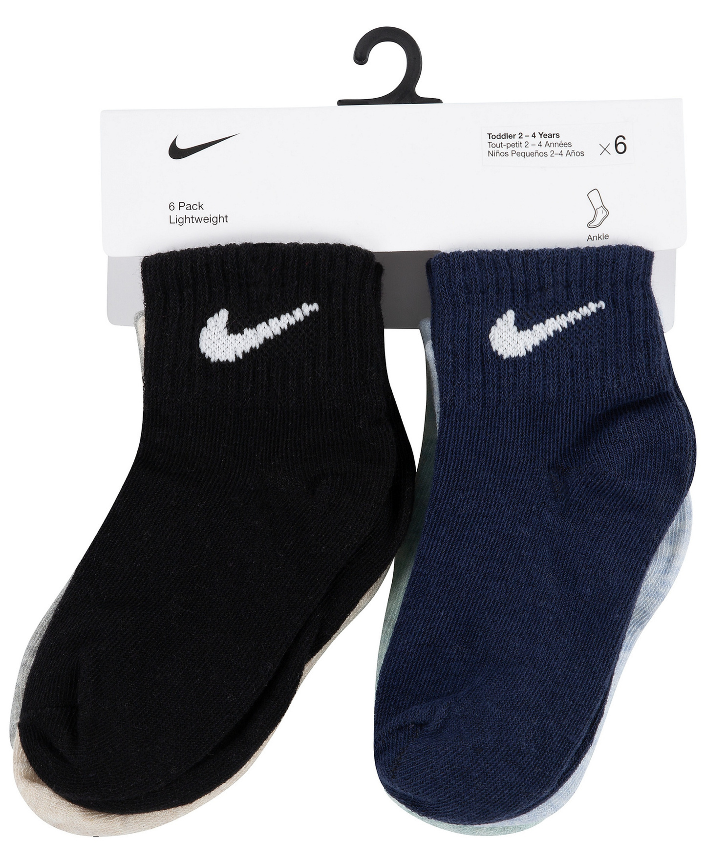 Nike Baby and Toddler Boys' and Baby Girls' Swoosh Ankle Socks, 6-Pack - Blue/White