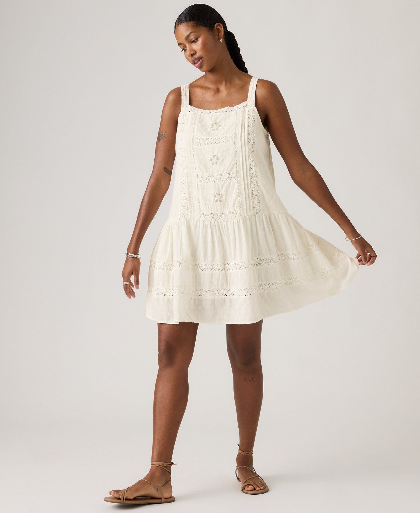 Levi's Premium Women's Kate Embroidered Square Neck Mini Dress - Cloud Dancer