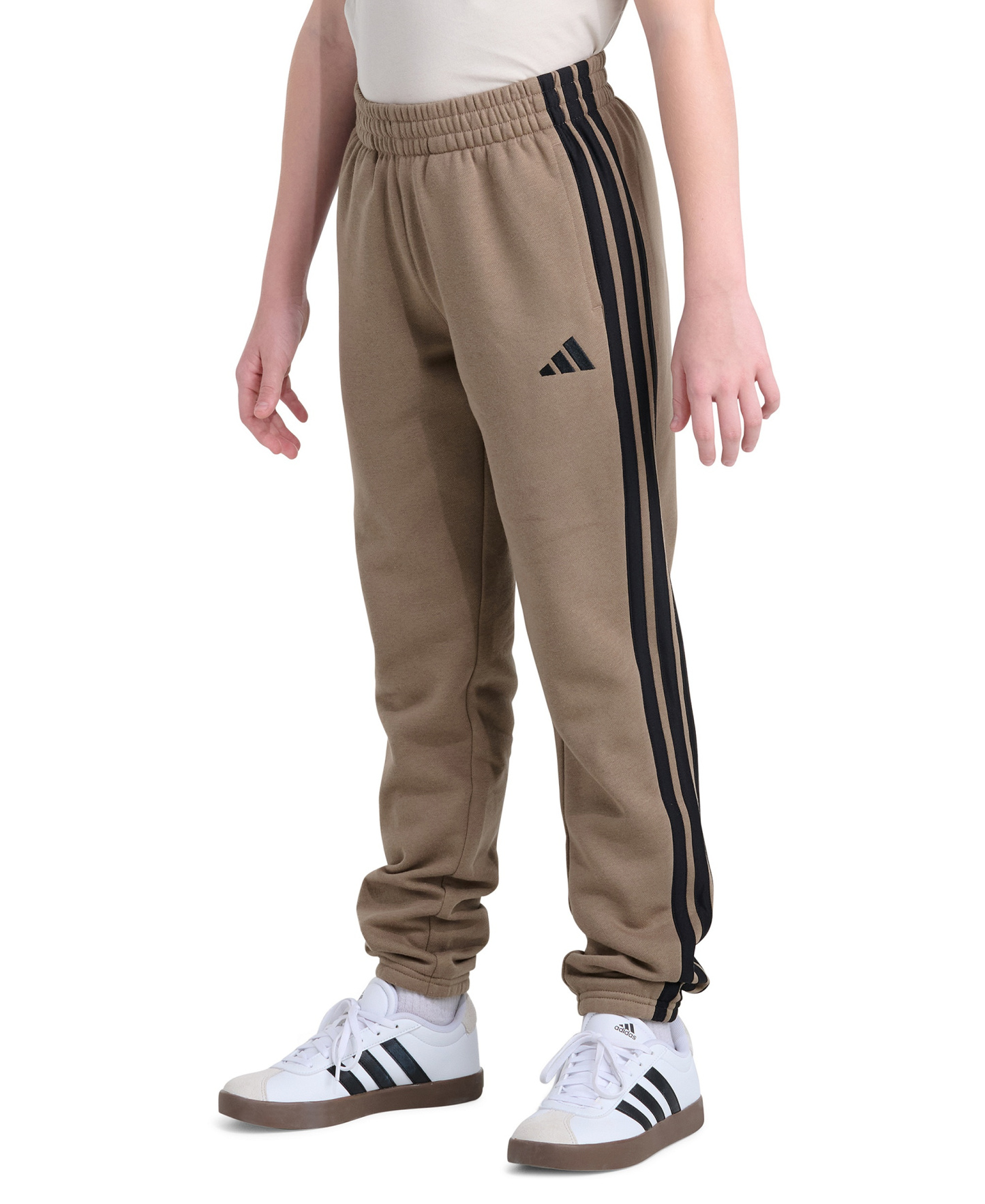 adidas Boys' 8-20 Essential 3-Stripe Fleece Cuffed Jogger Pants - Khaki Six
