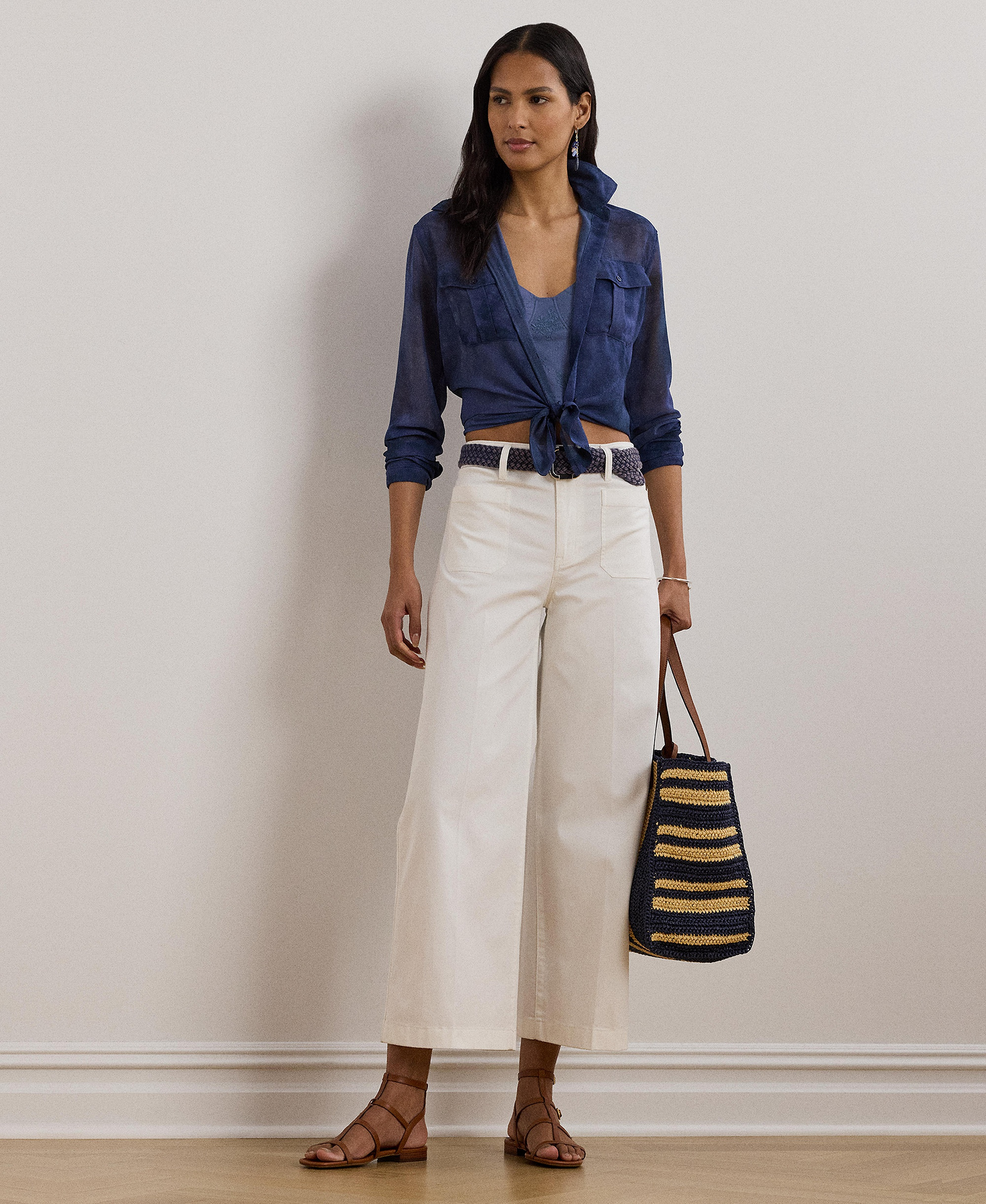 Lauren Ralph Lauren Women's Stretch Chino Wide-Leg Cropped Pants - White