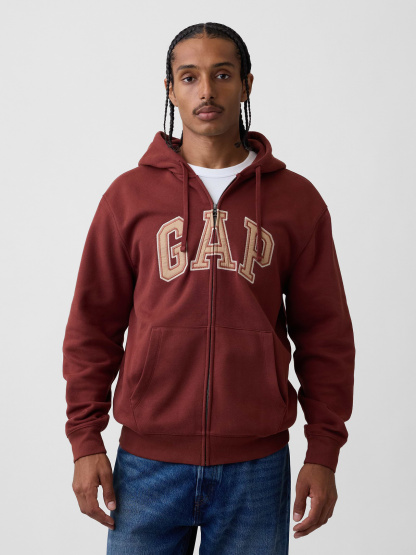 Adult VintageSoft Arch Logo Zip Hoodie - Burnt russet brown