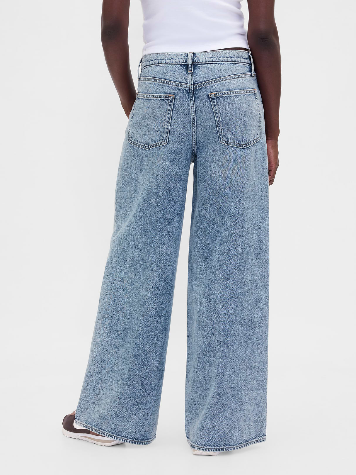 Mid Rise Denim Stripe Baggy Jeans - Light indigo