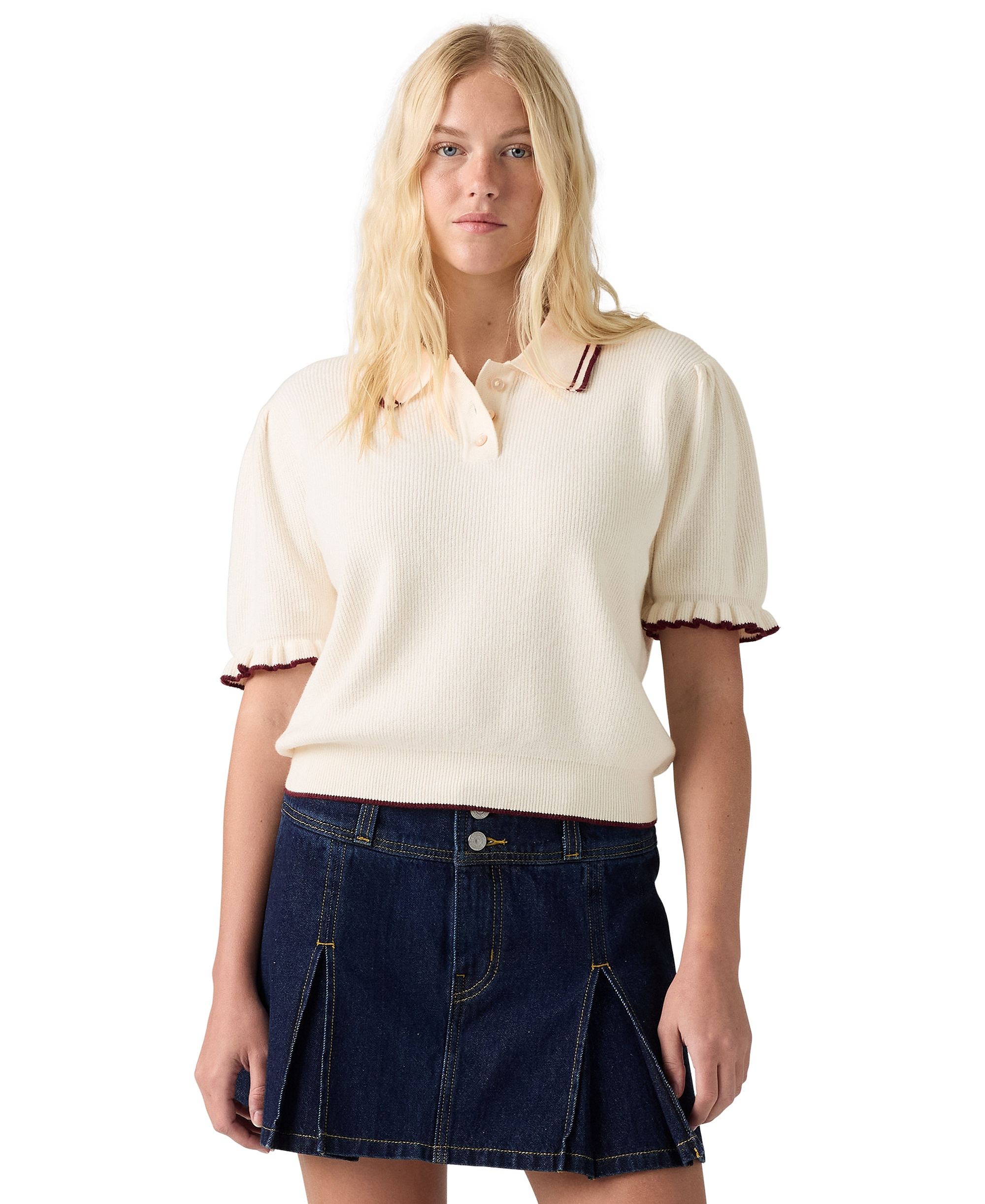 Levi's Premium Women's Short-Sleeve Pull-On Polo Shirt - Egret / Cabernet Egret / Cabernet