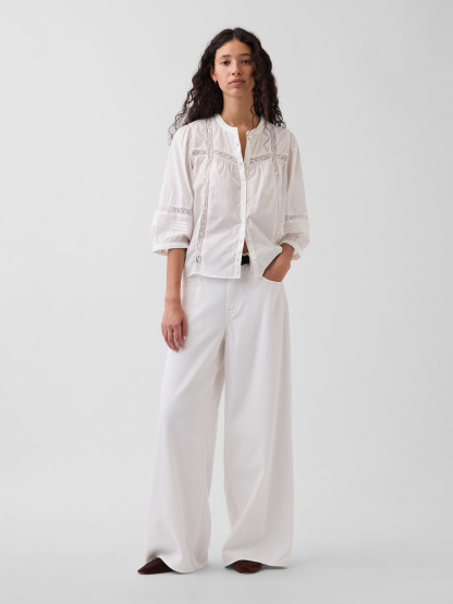 Lace-Trim Button-Front Swing Top - New off white