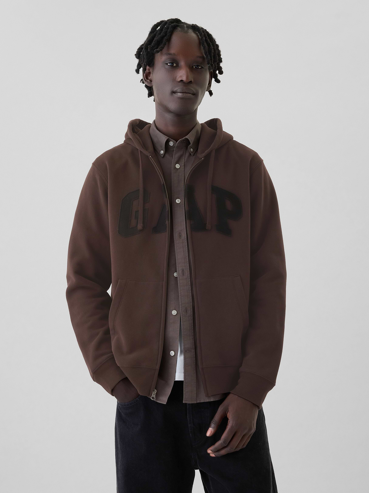 Adult VintageSoft Arch Logo Zip Hoodie - Brown