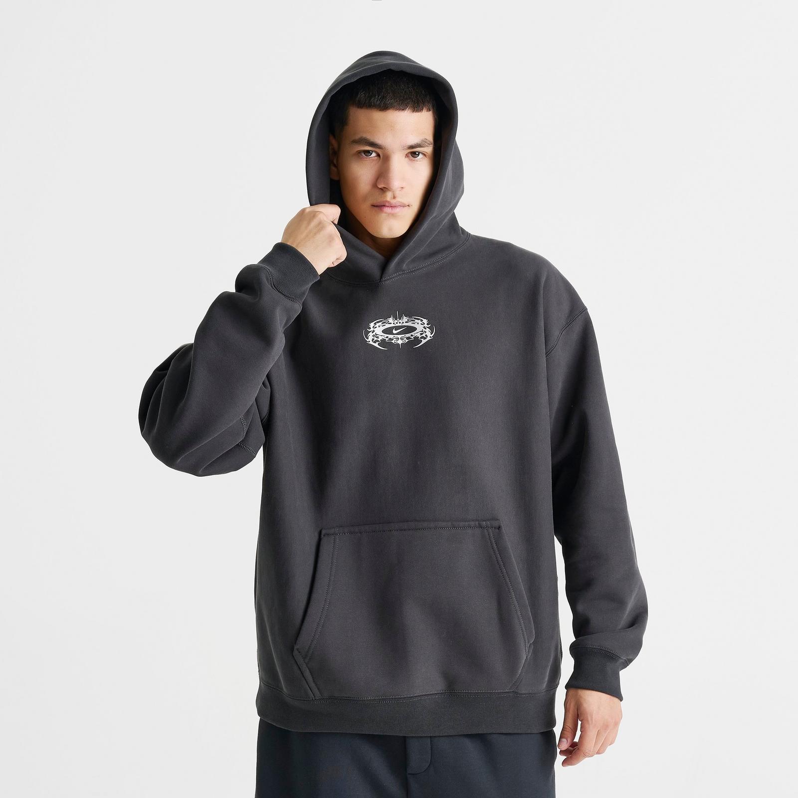 Men's Nike Solo Swoosh Lightning Graphic Fleece Pullover Hoodie - Off Noir