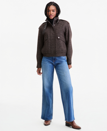 Tommy Hilfiger Women's Stand-Collar Bomber Jacket - Brown Plaid