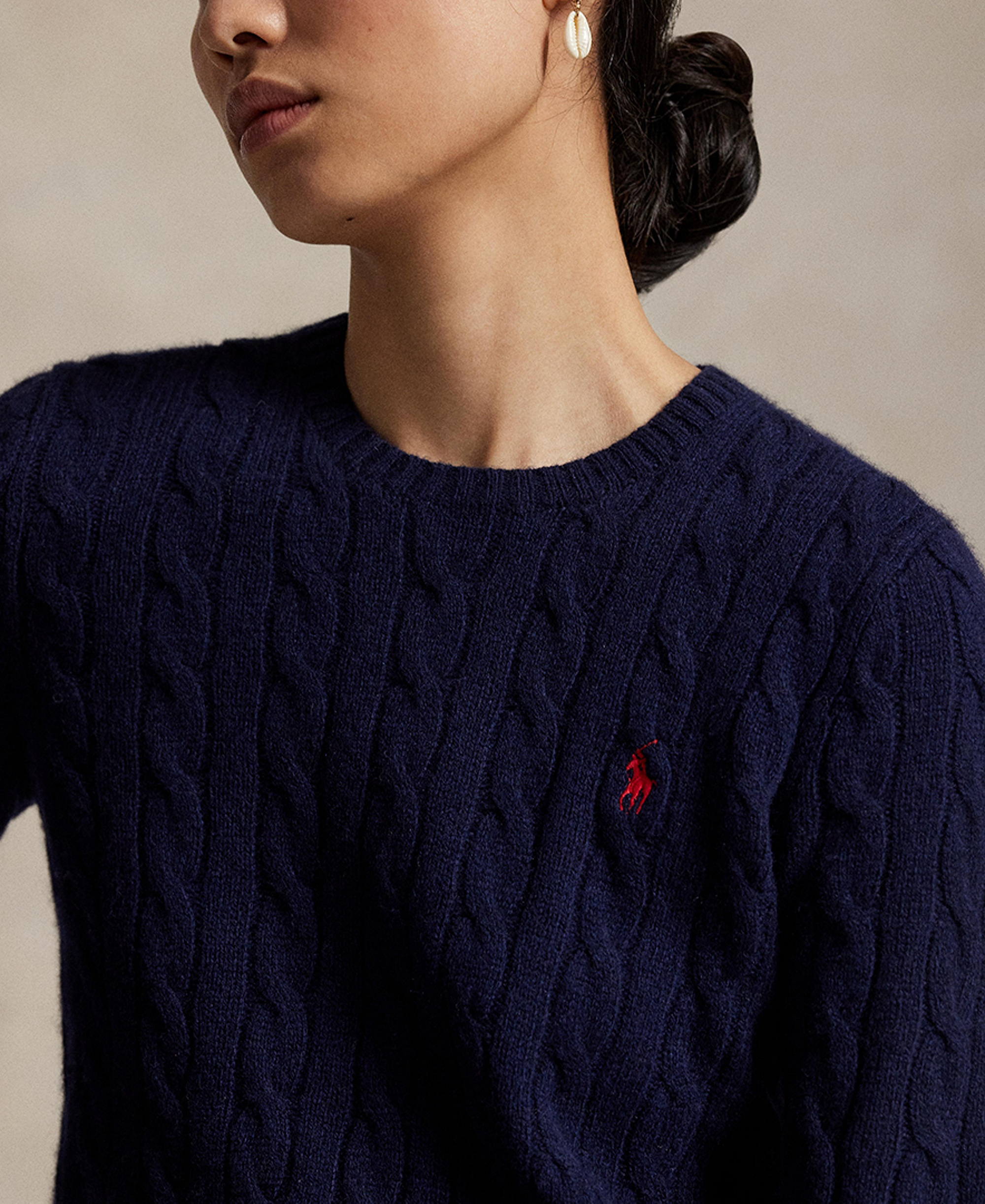 Polo Ralph Lauren Women's Cable Wool-Cashmere Crew Neck Sweater - Hunter Navy