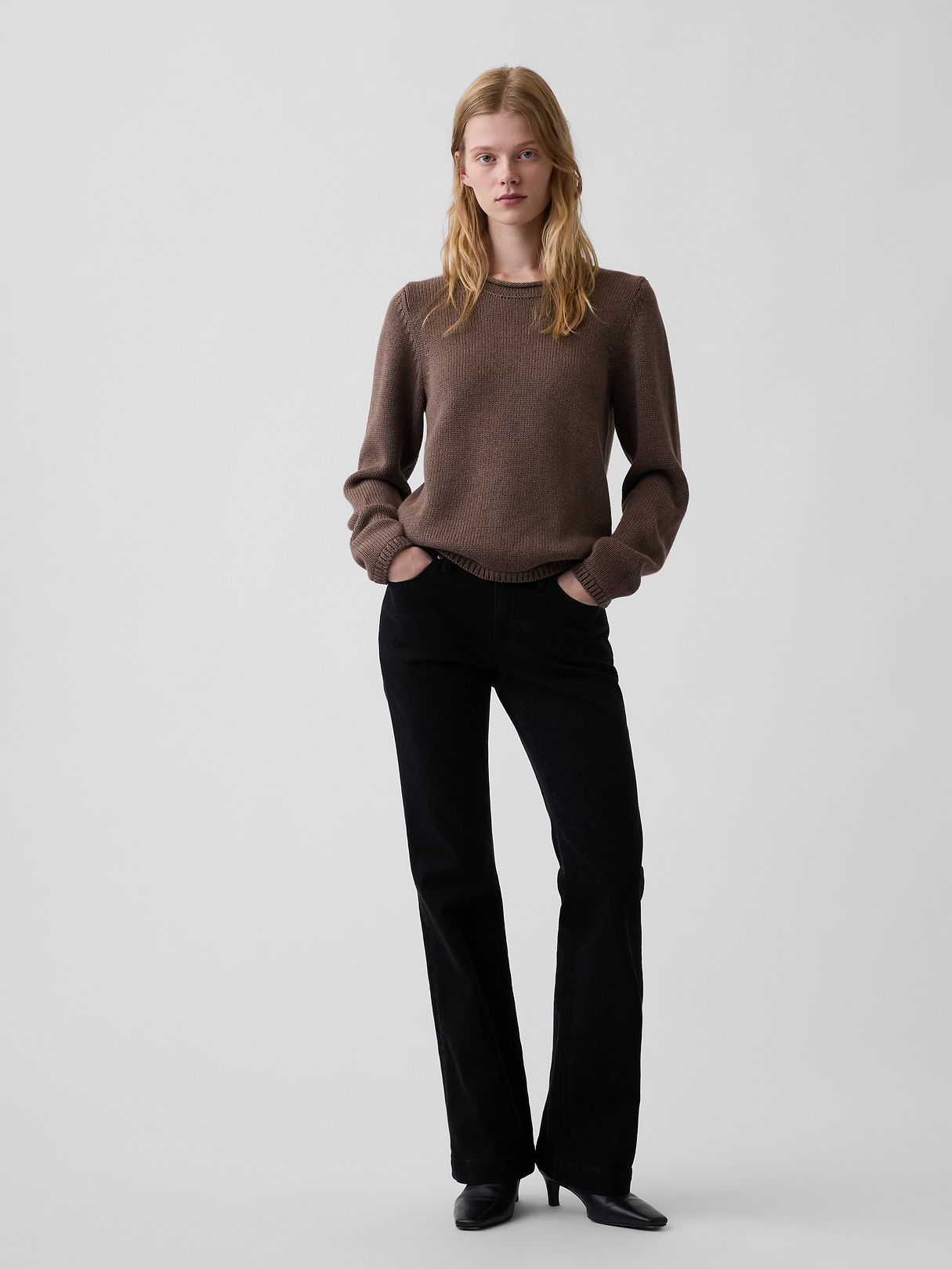 100% Cotton Rollneck Sweater - Cool brown heather